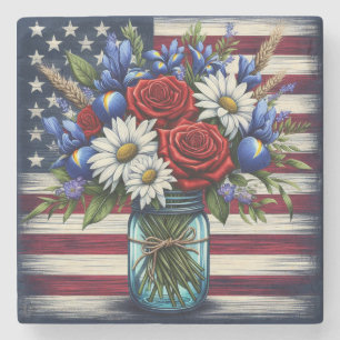 Patriotic, floral distressed American Stone Coaster