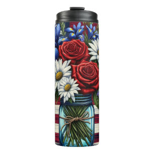 Patriotic, floral distressed American Thermal Tumbler