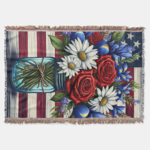Patriotic, floral distressed American Throw Blanket