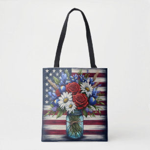 Patriotic, floral distressed American Tote Bag