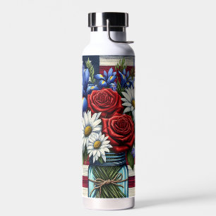 Patriotic, floral distressed American Water Bottle