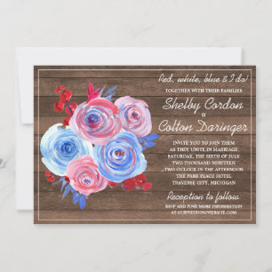 Patriotic Floral Fourth of July Rustic Wedding Invitation