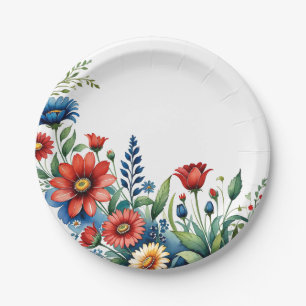 Patriotic Floral Harmony Paper Plate