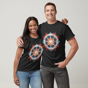 Patriotic Floral Mandala – Red, White, and Blue T-Shirt