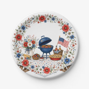 Patriotic Floral Memorial Day BBQ  Paper Plate