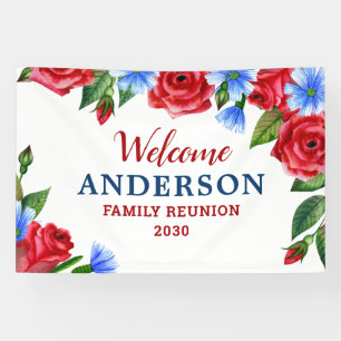 Patriotic Floral Personalized Red White Blue Party Banner