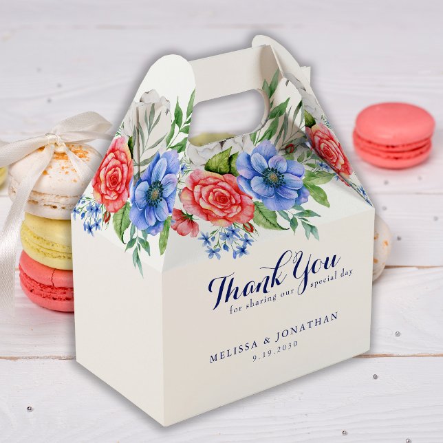 Patriotic Floral Red White Blue 4th July Wedding Favour Box (Creator Uploaded)