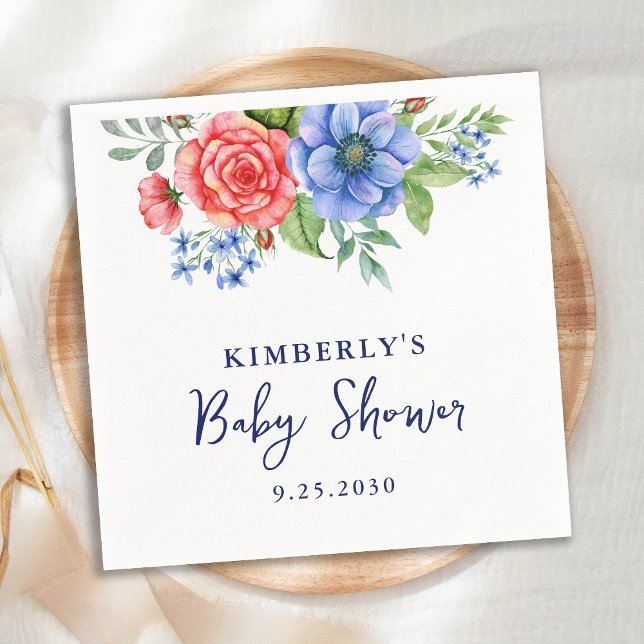 Patriotic Floral Red White Blue Baby Shower Napkin (Creator Uploaded)