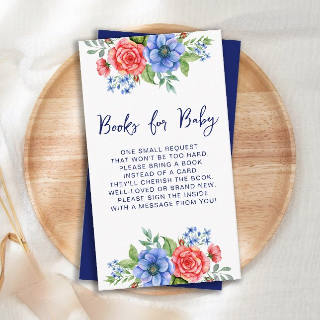 Patriotic Floral Red White Blue Books For Baby Enclosure Card (Creator Uploaded)