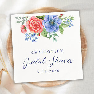 Patriotic Floral Red White Blue Bridal Shower Napkin