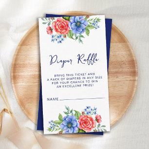 Patriotic Floral Red White Blue Diaper Raffle Baby Enclosure Card