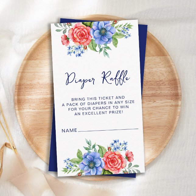 Patriotic Floral Red White Blue Diaper Raffle Baby Enclosure Card (Creator Uploaded)