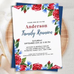 Patriotic Floral Red White Blue Family Reunion  Invitation
