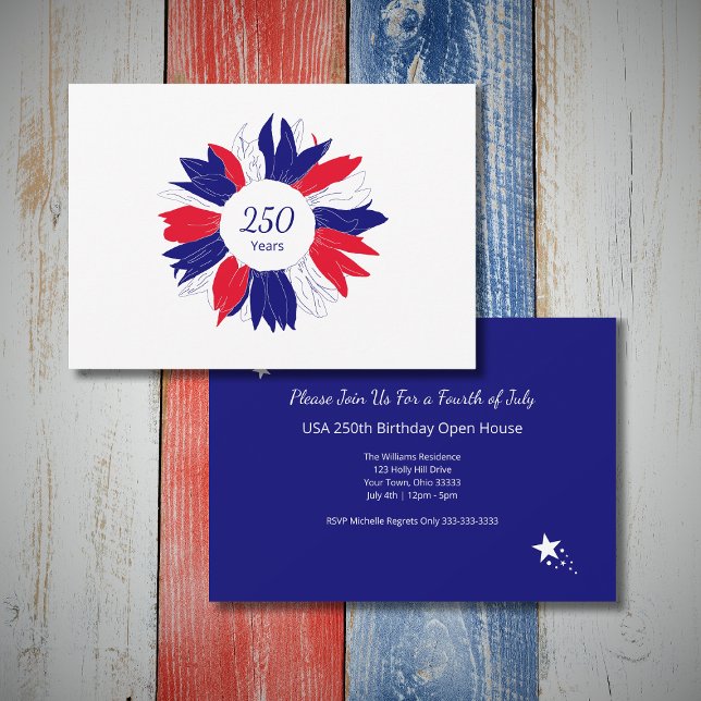 Patriotic Floral USA 250 Years Fourth of July BBQ Invitation (Creator Uploaded)