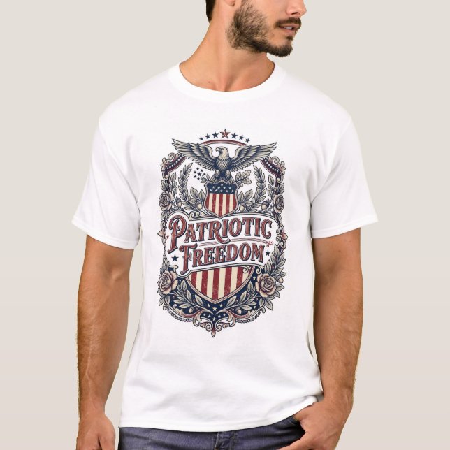 Patriotic Floral Vintage Vector Graphic Tee (Front)