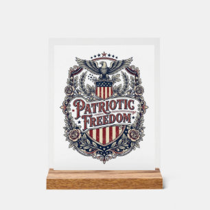 Patriotic Floral Vintage Vector Graphic Tee Acrylic Sign