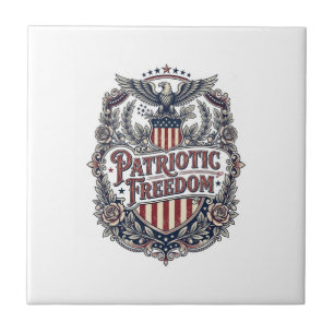 Patriotic Floral Vintage Vector Graphic Tee Ceramic Tile