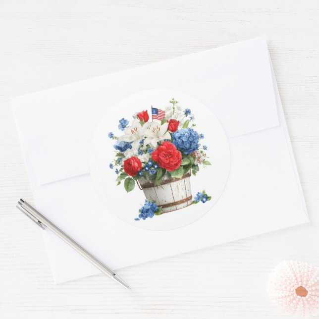 Patriotic Florals Classic Round Sticker (Envelope)