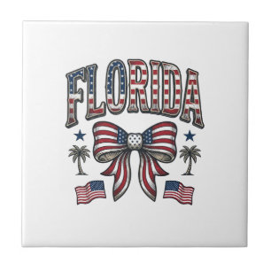 Patriotic Florida Vintage Bow Fourth of July Shirt Ceramic Tile