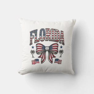 Patriotic Florida Vintage Bow Fourth of July Shirt Cushion