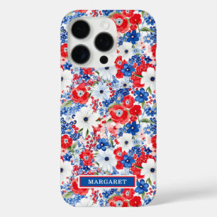 Patriotic Flowers Monogrammed iPhone 16 Pro Case