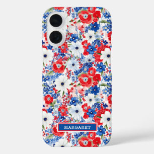 Patriotic Flowers Monogrammed iPhone 16 Case