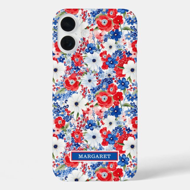 Patriotic Flowers Monogrammed Case-Mate iPhone Case (Back)