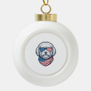 Patriotic Fluffy Dog Vector Illustration_1 Ceramic Ball Christmas Ornament