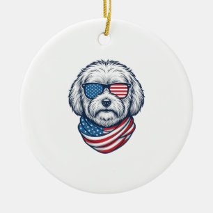 Patriotic Fluffy Dog Vector Illustration_1 Ceramic Ornament