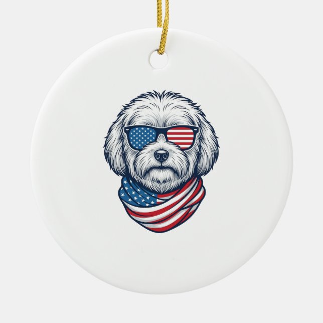 Patriotic Fluffy Dog Vector Illustration_1 Ceramic Ornament (Front)