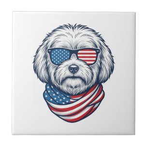 Patriotic Fluffy Dog Vector Illustration_1 Ceramic Tile