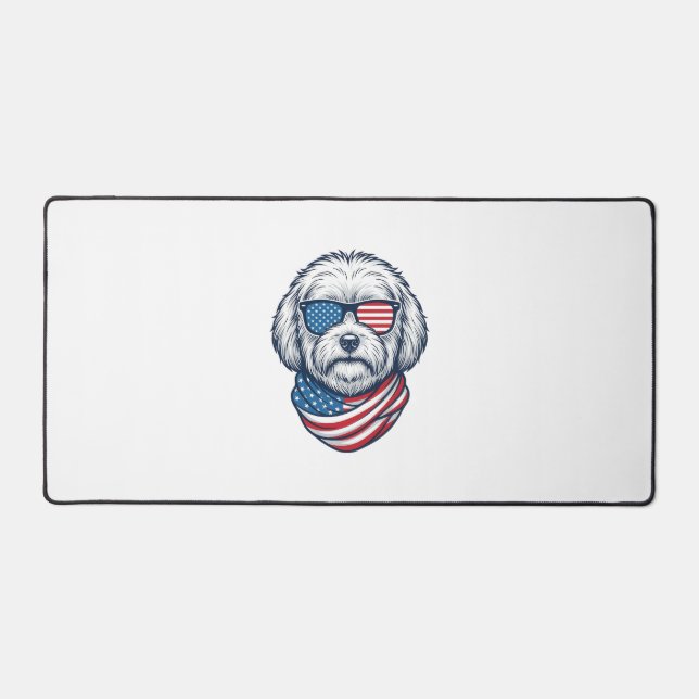 Patriotic Fluffy Dog Vector Illustration_1 Desk Mat (Front)