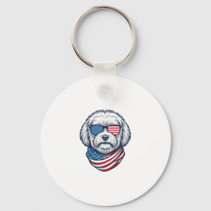 Patriotic Fluffy Dog Vector Illustration_1 Key Ring