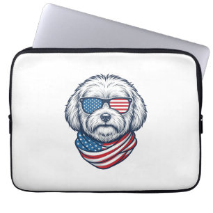 Patriotic Fluffy Dog Vector Illustration_1 Laptop Sleeve