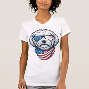 Patriotic Fluffy Dog Vector Illustration_1 T-Shirt