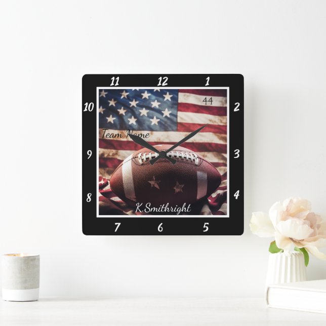 Patriotic Football Flag  Square Wall Clock (Home)
