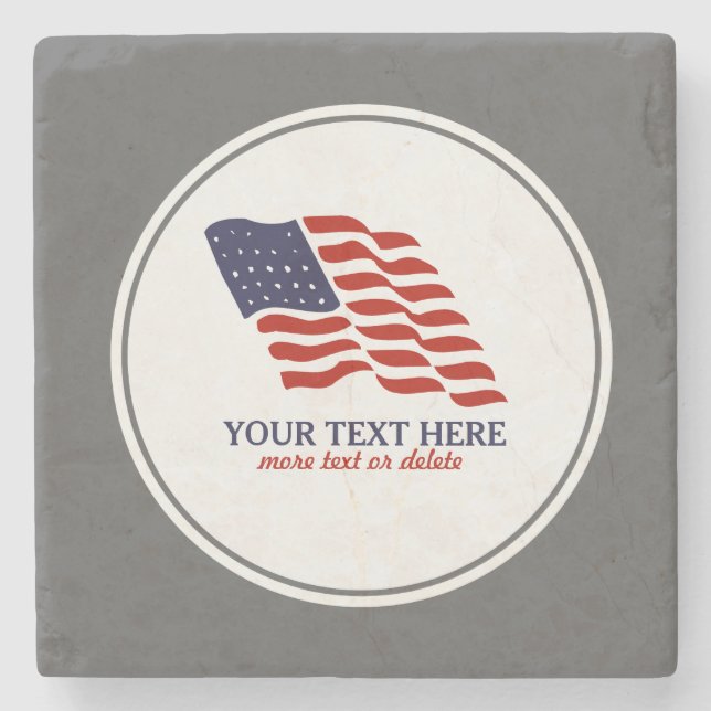 Patriotic Fourth of July American USA Flag Custom Stone Coaster (Front)