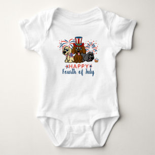 Patriotic Fourth of July Dogs Fireworks Baby Bodysuit