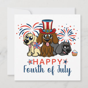 Patriotic Fourth of July Dogs Fireworks Cute Holiday Card