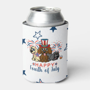 Patriotic Fourth of July Dogs Fireworks Cute USA Can Cooler