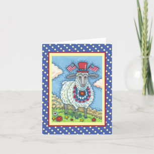 PATRIOTIC FOURTH OF JULY SHEEP, Funny Folk Blank Holiday Card