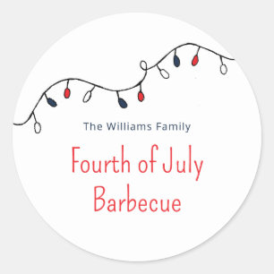 Patriotic Fourth of July Simple String Lights  Classic Round Sticker
