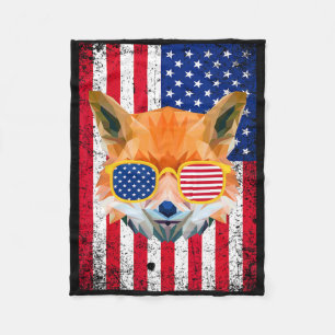 Patriotic Fox 4th Of July Sungles Usa American Fla Fleece Blanket