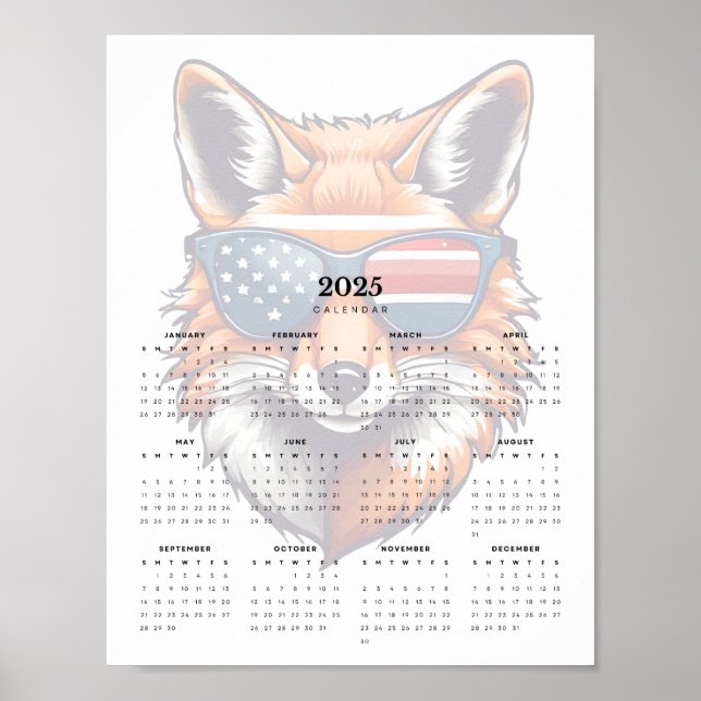 Patriotic Fox Red White Blue Sunglasses 2025 Poster (Front)