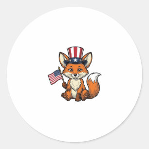 Patriotic Fox Vintage Engraving Shirt Design_1 Classic Round Sticker