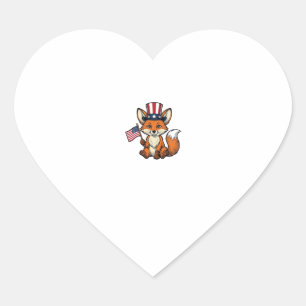 Patriotic Fox Vintage Engraving Shirt Design_1 Heart Sticker