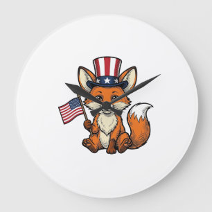 Patriotic Fox Vintage Engraving Shirt Design_1 Large Clock