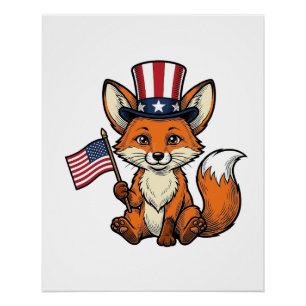 Patriotic Fox Vintage Engraving Shirt Design_1 Poster