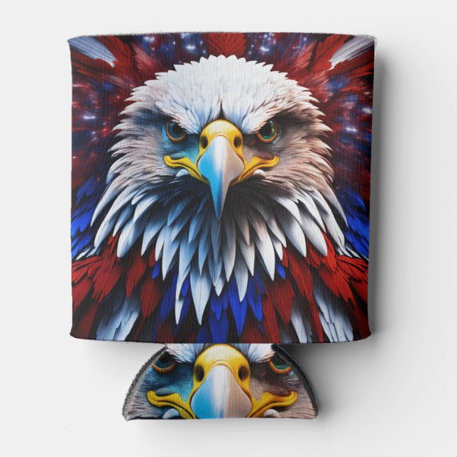 Patriotic Fractal Eagles Tee Can Cooler (Front)