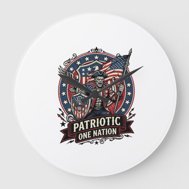 Patriotic Frankenstein Freedom Brute Horror Monste Large Clock (Front)